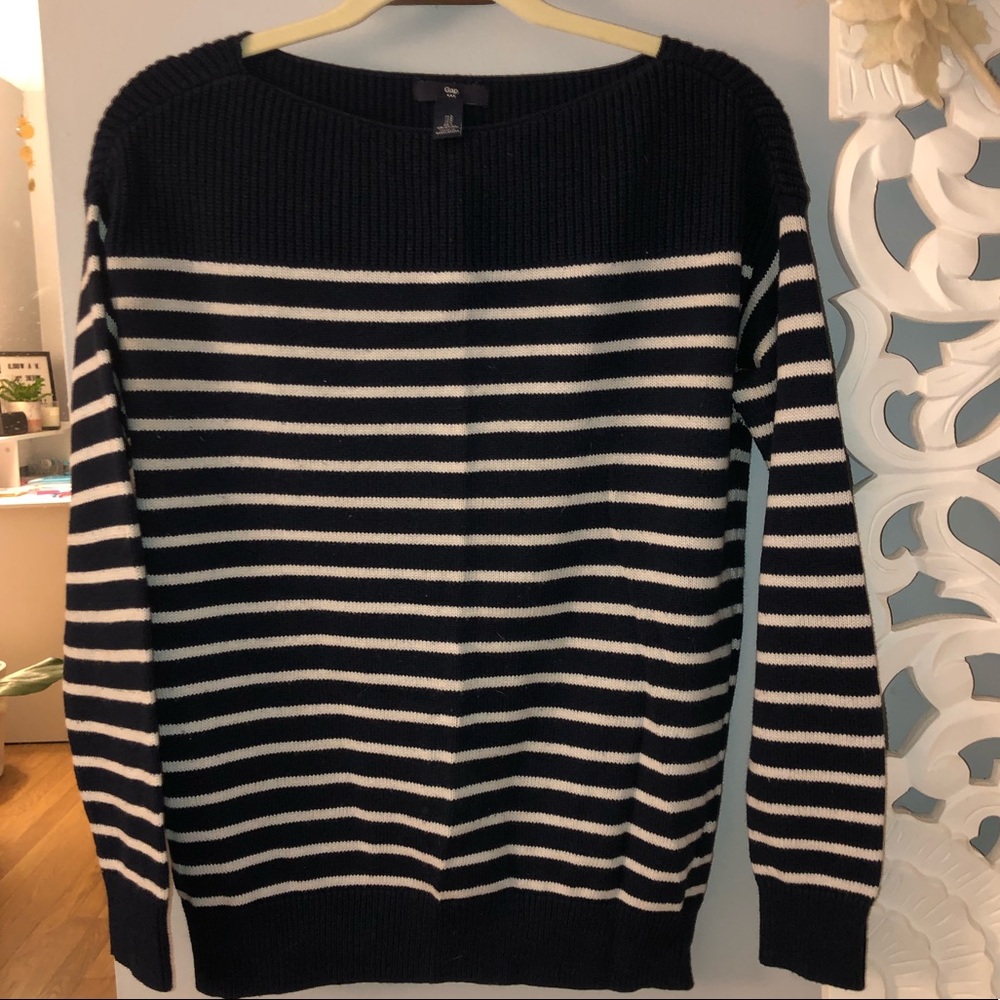 Navy and white striped sweater